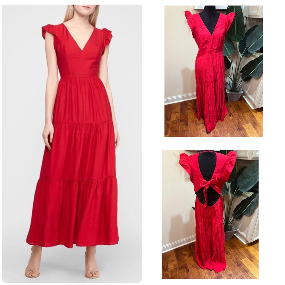 Express Tiered Red Maxi Open Back Tie Maxi Dress Large